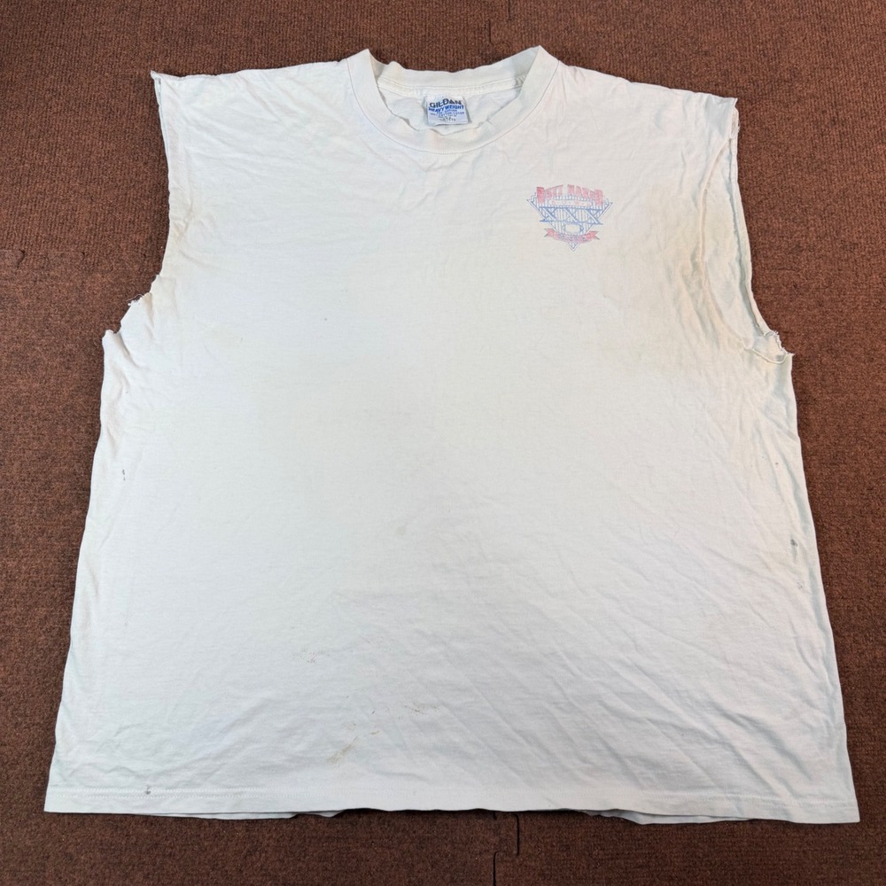 Vintage Gildan Butt Naked Bowl Sleeveless T-Shirt Mens XXL White Graphic 1993